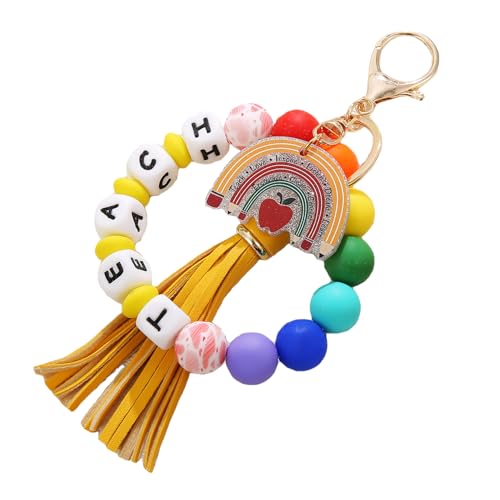 Lcbulu Teacher Christmas Appreciation Gifts for Women PU Leather Tassel Teachers Key Ring Bracelet Valentines Day Gift (Mixcolor)