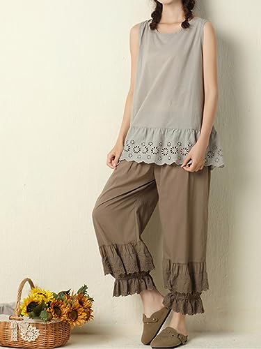 Vintage Lace Pettipants Slips Embroidery Flower Womens Lightweight Cotton Linen Bloomer Shorts Lounge Short Pants3