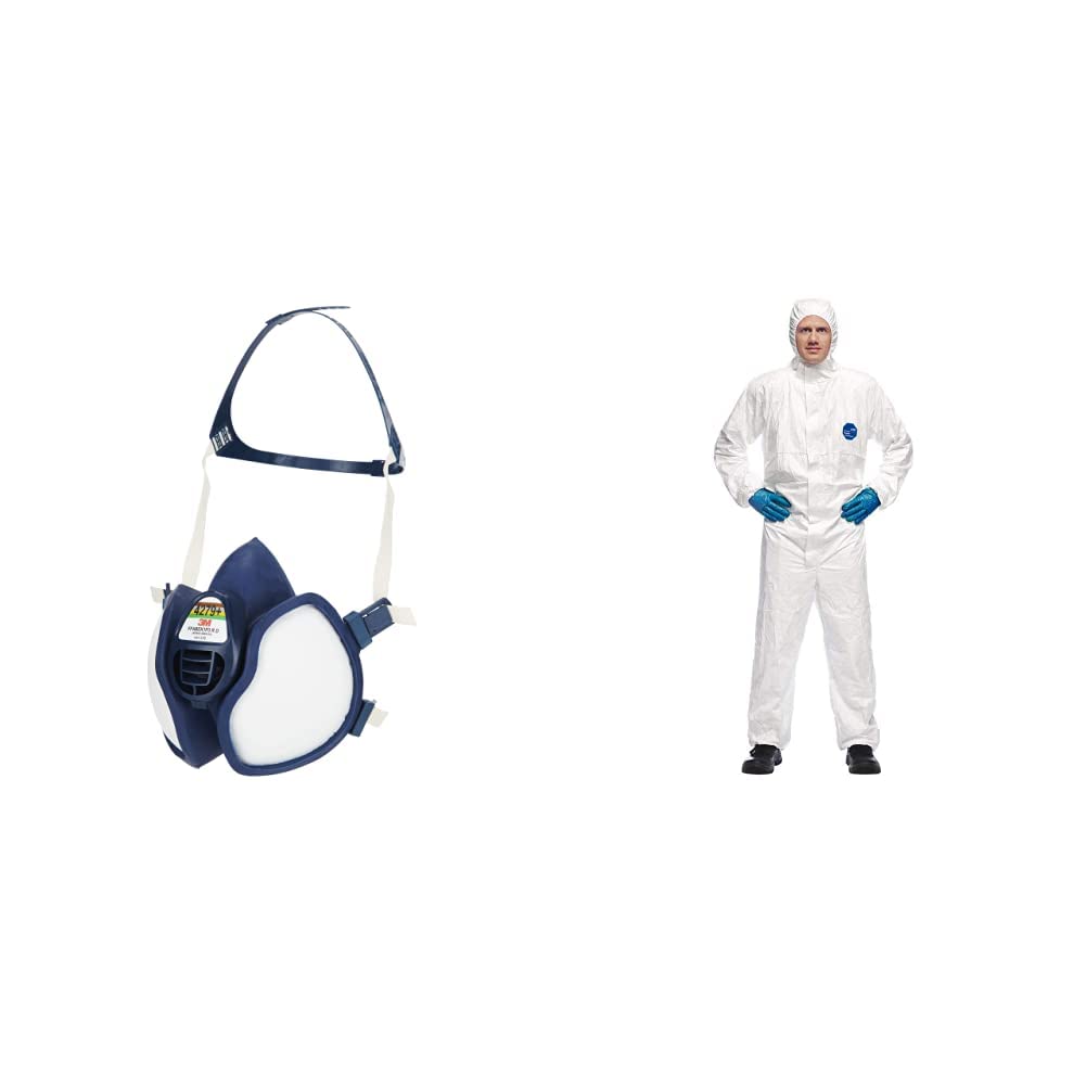 3M Masque protection pour produits chimiques 4279+, ABEKP3, 1 masque & DuPont Tyvek 500 Xpert Vêtement de Protection Chimique, à Capuche, Catégorie III, Type 5-B et 6-B