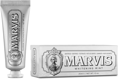 Marvis Dentifrice de voyage Menthe blanchissante, 25 ml, Favorise le blanchiment naturel des dents, Dentifrice antiplaque à la fraîcheur longue durée