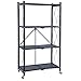 Brigros - Scaffale pieghevole portaoggetti, adatta per ambienti di casa con il suo stile pulito ed elegante, soggiorno, cucina, balcone, garage, ufficio (Nero, 4 ripiani)
