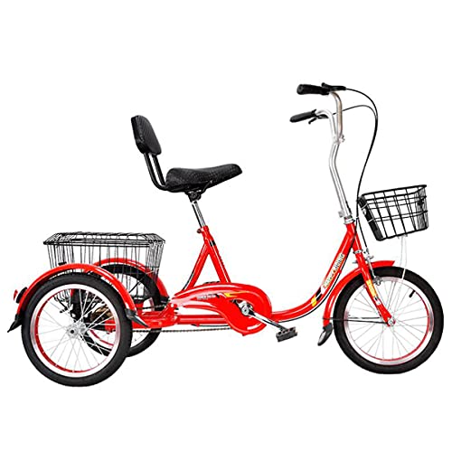 三輪自転車 大人用三輪自転車 サイクリングペダルバイク、カーゴバスケット付き、アウトドアスポーツショッピング用 - レッドサイクリングペダリング