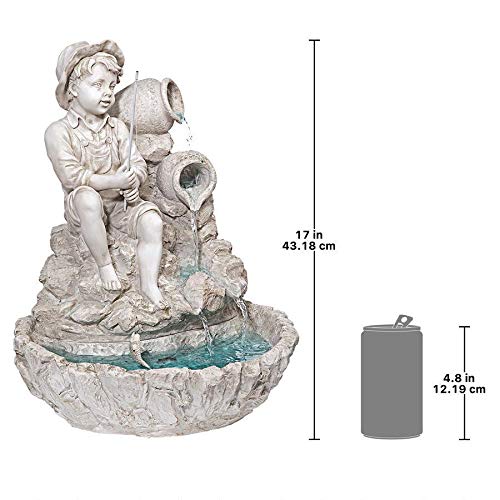 Design Toscano KY697 Little Fisherman at The Fishin' Hole Fuente escultórica, Acabado de Piedra Antigua