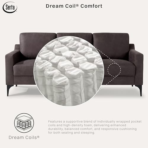 Image of Serta Triton 78 inch Sofa, Transitional Modern, Dreamcoil Comfort, Metal Legs, Vegan Suede, Charcoal