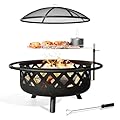 Aoxun Fire Pit, 42" Outdoor Wood Burning Fire Pit with Large Grill, BBQ Large Fire Table for Camping, Heating, Picnics