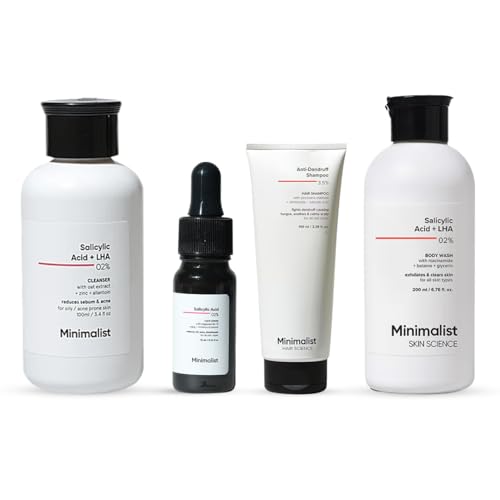 Image of Minimalist Salicylic Acid Complete Care Kit Mini | 2% BHA Face Serum, Anti Dandruff Shampoo, Oil Control Scalp Shampoo & Salicylic Acid Body Wash | Acne, Dandruff & Oily Skin Treatment Combo