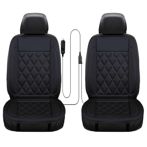 2 Pcs Comfortable Leather Heated Seat Cushion Soft Car Seat Covers with Full Back Protector Universal Heat Seat Cover Pad for Home Office Chair (Black)