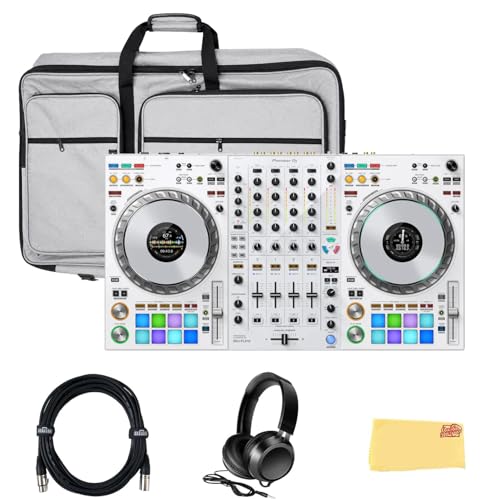 Image of Pioneer DJ DDJ-FLX10 4-Channel Professional DJ Controller - White Bundle with Carrying Case, Gearlux Headphones, DMX Cable, and Austin Bazaar Polishing Cloth
