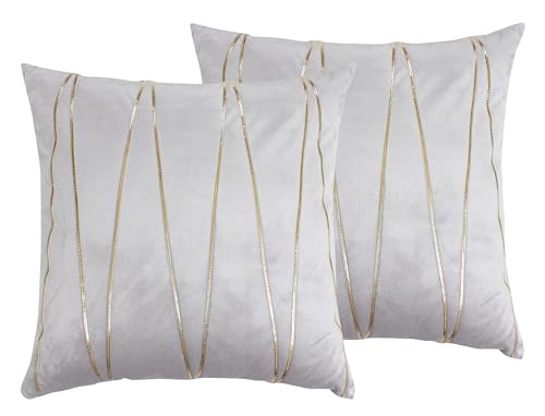 Image of Amazon Brand - Umi Gold Leather Striped Pack of 2 Throw Pillow Covers Velvet Decorative Cushion Covers Cases for Sofa Bedroom Livingroom Car 22 x 22 in Silver Color
