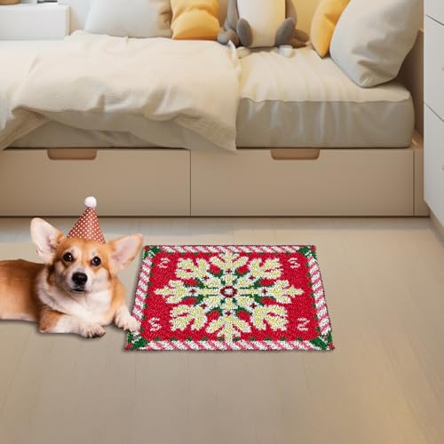 Image of YP Christmas Latch Hook Rug Kit - 20x15 Inch Festive Needlecraft for Holiday Home Decor, Easy DIY Crochet Rug for Beginners, Thoughtful Handmade Gift Idea