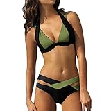 Mophghdj Damen Push Up Bikini Set- Bauchweg Neckholder Triangel Oberteil Bikinihose Bikini Damen GroßE BrüSte Plus Size Tankini Mit Oberteile Und Badeshorts Hohe Taille Bikinis, 75-grüne Armee, M