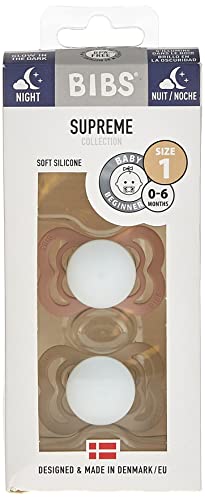 Image of BIBS Supreme Baby Pacifier 2-Pack | Made in Denmark | BPA Free Dummy Soother, Symmetrical Nipple. Silicone, Size 1 (0-6 Months), Blush Glow /Vanilla Glow