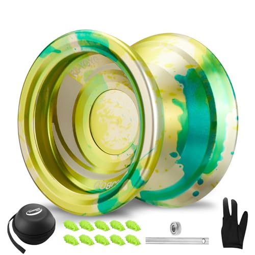 WATIEOBOO R8 Responsive Yo yo Professional, Metal Yoyos for Kids Adults Beginner, Replacement Unresponsive Yoyo Bearing for Advanced Yoyo Player + Removal Bearing Tool + Axle (Yellow Green)