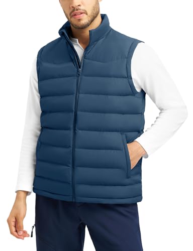 TBMPOY Men's Puffer Vest Lightweight Zip Up Sleeveless Jackets Outdoor Puffy Winter Insulated Outerwear for Running Golf
