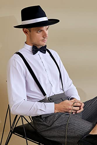 Image of BABEYOND 1920s Mens Gatsby Gangster Costume Accessories Set 30s Manhattan Fedora Hat Suspenders