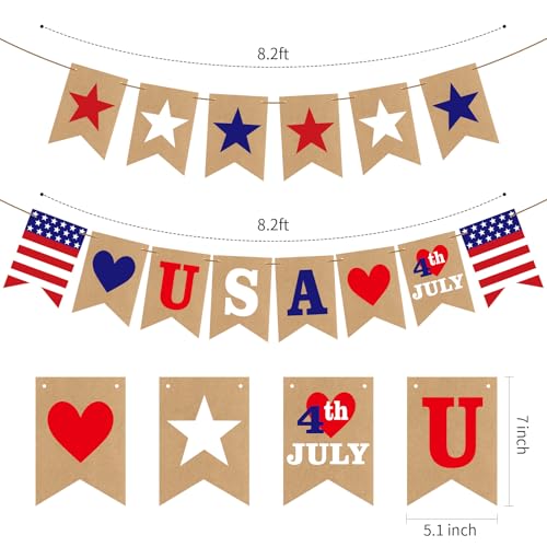 Image of 4th of July Banner Decorations, Fourth of July Patriotic Banner Decorations, Red White and Blue Decor for Independence Day, Home Party Mantel Fireplace Supplies
