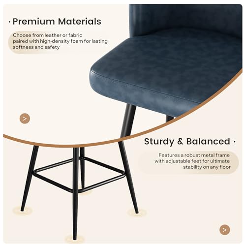 Image of Swivel Bar Stools Set of 4, 26 inch Counter Height Bar Stools with High Back and Metal Legs, Faux Leather Bar Chairs, Modern Barstools for Kitchen Island, Dark Blue