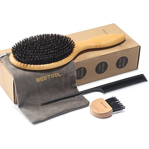 BESTOOL Hair Brush, Boar Bristle Brush for Women Men Children, Bamboo Paddle Natural Bristle Brush for Thin, Fine Hair, Improve Hair Texture Cover
