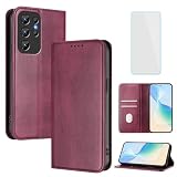 OUEAYIEN Cover per Oukitel C1/C1 Pro Custodia a Libro con Vetro Temperato Blocco RFID Antiurto Pelle Portafoglio Porta Carte Supporto Vintage Flip Custodia per Oukitel C 1 Pro 1Pro C1Pro Bordeaux