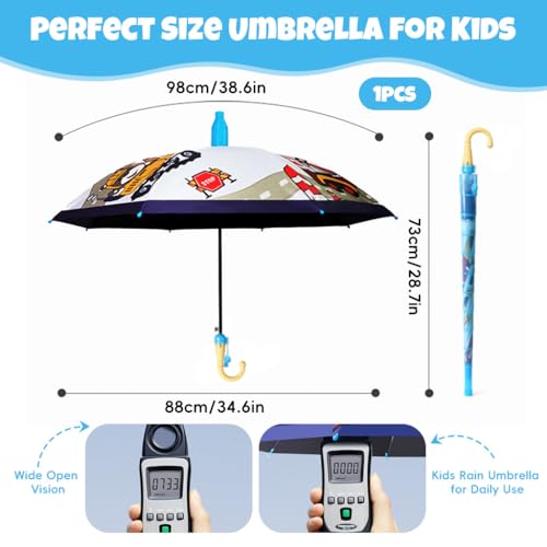 Image of PALAY Kids Unicorn Anime Girl Umbrella with Whistle Handle, 88cm Diameter Cartoon Pink Rain Umbrella for Ages 5-8 Water-Resistant Polyester Canopy, Safe Non-Slip J-Hook Handle Kids Rain Gear