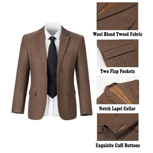 Mens Suit Slim Fit Tweed Herringbone Suit for Men Wool Blend Blazer Vest Pants Tuxedo Set3