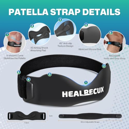 Image of Healrecux Patella Band, Knee Strap Patella Tendon Support for Knee Pain & Tendonitis, Patella Stabilizer Knee Brace for Running, Basketball, Jumpers Knee, Tennis, Volleyball & Squats - Inky 1 Pack