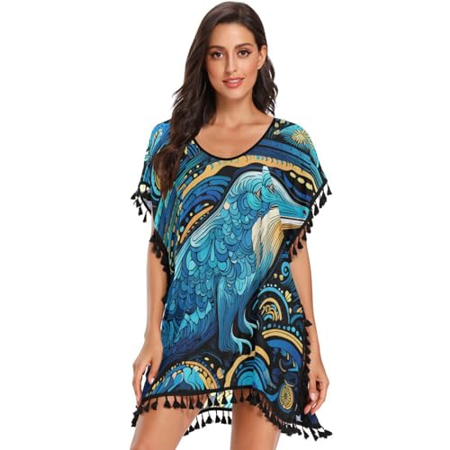 Abstract Art Blue Platypus Women's Beach Cover Up Chiffon Tassel Swimwear Swimsuit Coverups for Girl