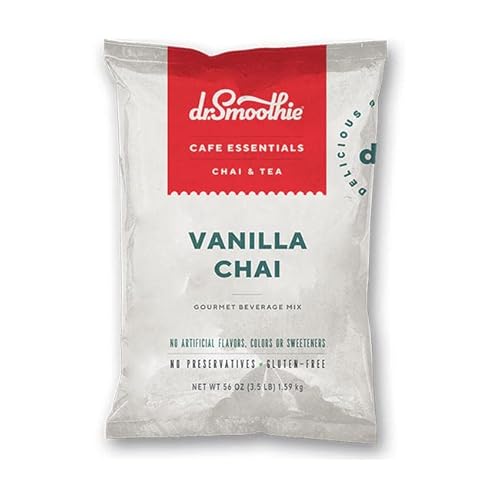Dr. Smoothie Café Essentials Vanilla Chai – No Artificial Colors, Flavors, or Sweeteners – Shelf Stable – 58mg of Caffeine per Serving – Great for Hot, Iced, & Frozen Frappes (3.5 lb Bag, 26 Servings)