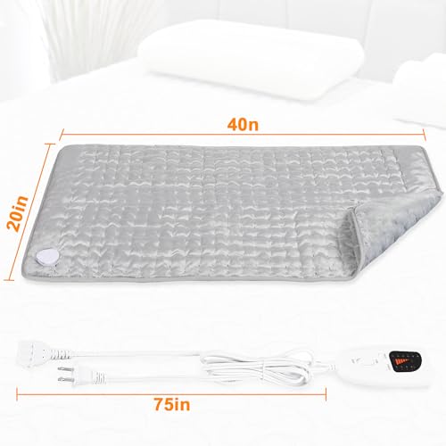 Image of Deepsoon Heating Pad,Electric Heating Pads for Back,Neck,Moist Heating Pad for Abdomen Shoulder Knee Legs,Dry /Moist Heat&Auto Shut Off,Mother's Day Birthday for Men and Women,Light Gray,40x20 Inch