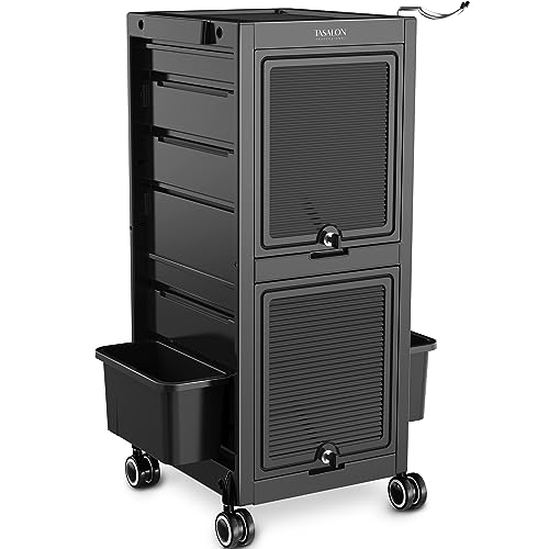 TASALON Premium Lockable Salon Trolley with Wheels and 6 Drawers & 2 Bucket, Versatile Salon Cart for Hair Stylist, Tattoo, Barber
