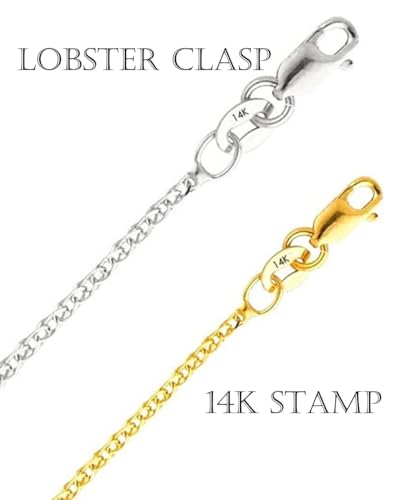 14k Real Yellow/White Gold Solid 1.55mm Flat Open Wheat Chain Necklace with Lobster Claw Clasp, Jewelry Gift for Women Men, 16-24 inch3