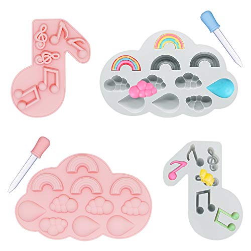 4 Moldes Gominolas Silicona, QLFJ-FurDec Moldes de Silicona para Dulces Gummy Moldes Bandejas de Cubitos de Hielo con 2 Pipetas, Moldes para Fondant para Decoración de Cupcakes, Chocolate Cover