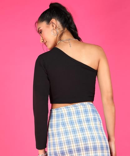 Image of POPWINGS Casual Solid One Sleeves Crop Top for Women |) Stylish Western Crop Tops for Women || Summer Women Top