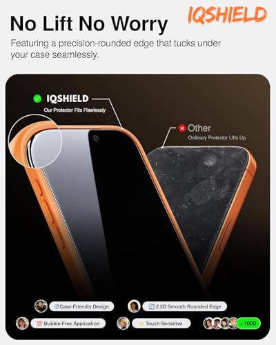 Image of IQShield My-View Privacy Screen Protector Tempered Glass Guard for iPhone 17 Pro Max, 9H Hardness, 2-Way Anti-Spy, Case Friendly [1 Pack]