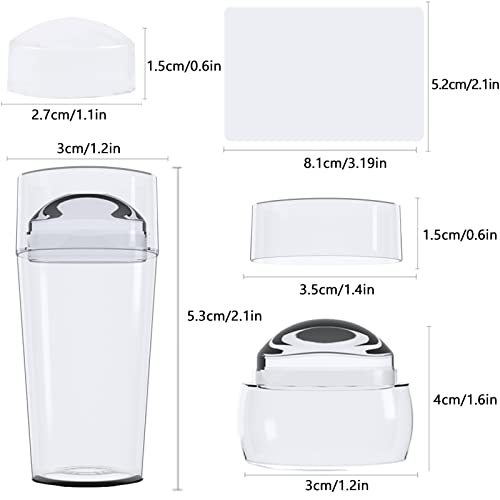 Angnya 6 Pcs Nail Art Stamper Set French Tip Clear Soft Jelly Silicone With Two Scrapers And Replaceable Silicone Heads,Long And Short Cylinders Transparent Visible Body Image Plate For Manicure Tools #TOP4