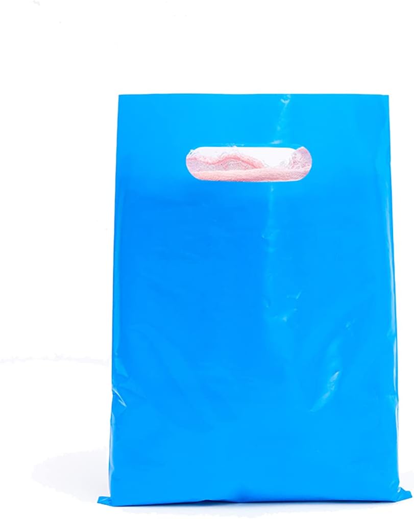 ysmile Large Blue Plastic Shopping Bag for Small Business Boutique Merchandise Retail Die Cut Poly with Handle 11.8"x15.8" Blue 11.8"x15.8"