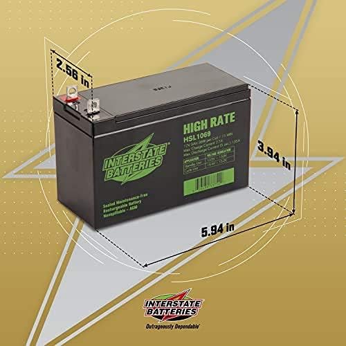 Interstate Batteries 12V 9Ah High Rate Battery (HSL1069) Sealed Lead Acid Rechargeable SLA AGM (Nut & Bolt Terminal) Generac Generators, 0G9449, UPS Backup Systems