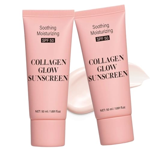 Collagen Face Sunscreen SPF 50, Moisturizing Sunscreen for Women, No Cast sunscreen with Hydrating Formula, Travel Size Facial Sunscreen for Sensitive Skin (2pc)