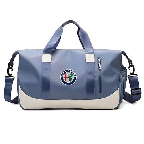 Duffel & Tote Bag for Alfa Romeo Stelvio 2017-2024 - Waterproof Gym Bag with Wet/Dry Compartments & Shoe Pocket - Travel Carry On Luggage, Trunk Organizer for Outdoor,Grey Blue