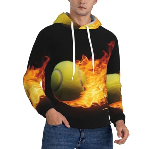 Men's Fleece Pullover Hoodie Long Sleeve Hooded Burning tennis pictures Sweatshirt Casual Shirts With Pockets XX-Large Black