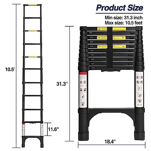 image for BOCOM 10.5 FT Aluminum Telescoping Ladder, Lightweight Multi-Purpose C