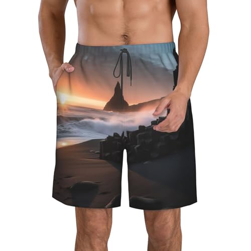 Men's Swim Trunks Quick Dry Board Shorts Mens Bathing Suit Swimsuits Sunrise on Reynisfjara Beach Beach Shorts with Pockets