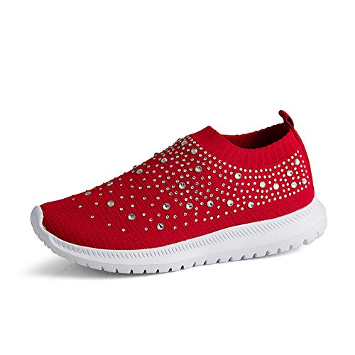 Image of GOSPT Women's Mesh Sport Shoes Rhinestone Glitter Slip On Ballroom Jazz Latin Dance Sock Sneakers