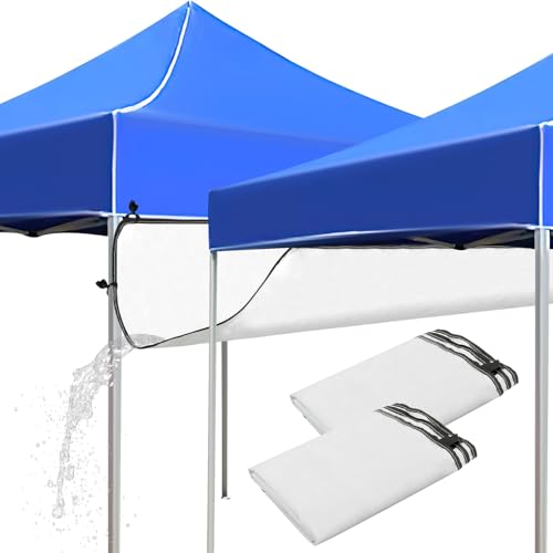 2 Pcs 10 Ft Canopy Rain Gutter for Pop Up Canopy Vinyl Canopy Rain Gutter Tent Drainage Accessories with Straps for Summer Outdoor Events Party - Curved Design White