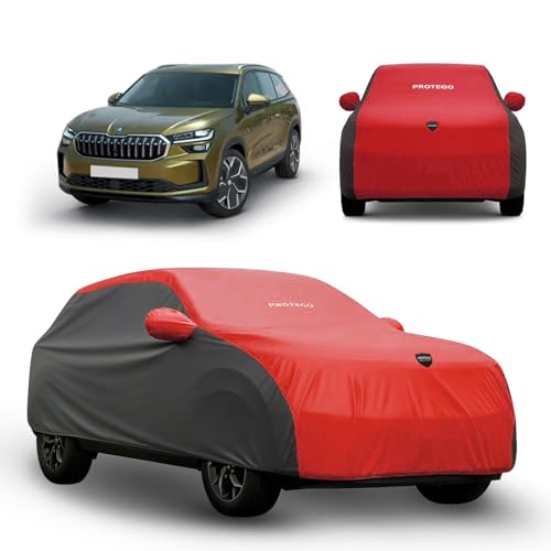 Image of PROTEGO Prime Series India's 1st Anti-Tear Car Cover for Skoda Kodiaq | Heavy-Duty, Custom Fit, All Weather Protection | 100% Waterproof, Windproof & Hail Resistant | 2-Year Warranty | Red + Black