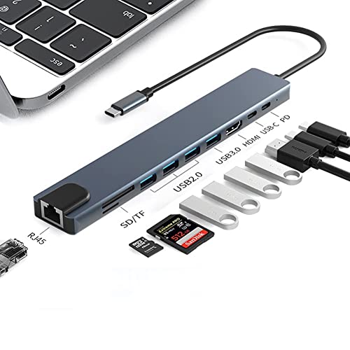Image of USB HUB 10-in-1 USB C Hub Multiport Adapter, with 4K HDMI, USB-C and 4-Slot USB 3.0 5Gbps Data Transfer Port, SD /TF Card Reader, Ethernet RJ45 Hub for Type-C Devices (USB C to 10 in 1 HUB)