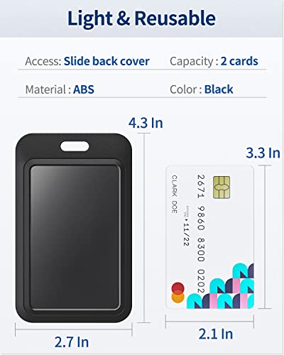 Uniclife 10 Pack Sliding ID Badge Holder Hard Black Vertical Plastic Card Case Protector Pouch with Clear Window for Office School ID Credit Cards Proximity Key Cards Driver’s Licenses and Passes