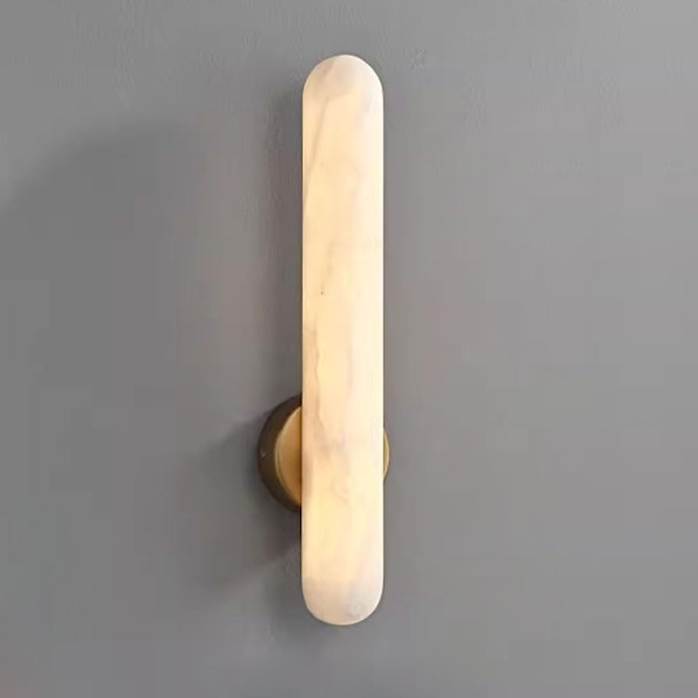 GUOGUOSM 15.7in Natural Alabaster Wall Sconce, LED Warm Light Marble Wall Lamp, Nordic Industrial Style Indoor Wall Light, Bedside Living Room Entrance Decorative Lighting Fixtures