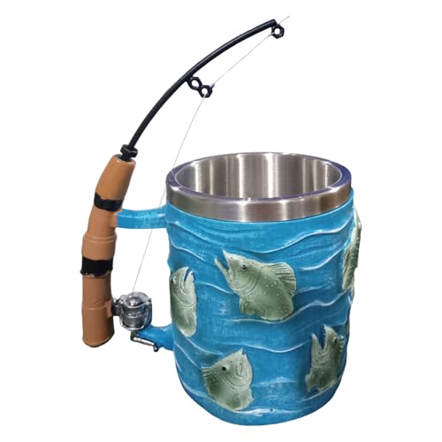 Genérico Taza de café de pescas, divertida taza con diseño de caña de pescar, tazas de té con temática de fishing de resina con agarre, tazas de agua de línea de pescas simulada, regalo para hombres