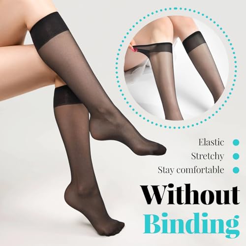 9 Pairs Knee High Socks Pop Sock For Women, Light Skin Color Women's Knee Sock, Sheer Long Socks Stockings For Women Nude Knee High Tights Sheer Nylon Stockings For Girl Black Skin Color2